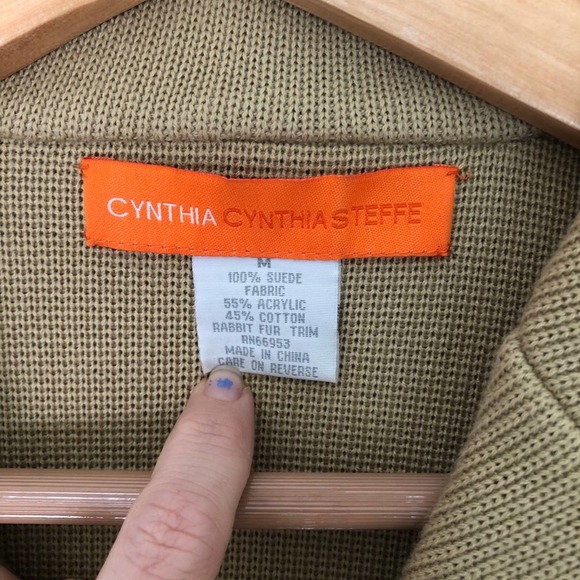 CYNTHIA CYNTHIA STEFFE Women's Tan Suede/Rabbit Fur/Knit Three Button Coat sz M - Picture 5 of 8